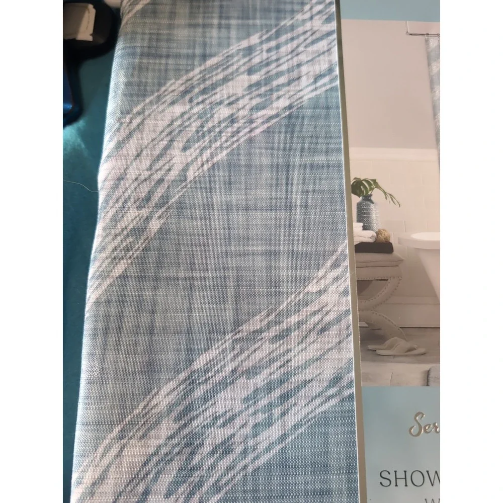 Rockhill Home Serene Waves Blue White Ocean Beach Fabric Shower Curtain 72x72